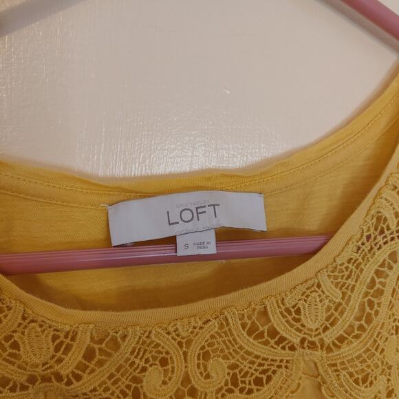 LOFT Size Small S Yellow Sleeveless Tank Top Lace Detailing Boho Festival - Picture 6 of 8